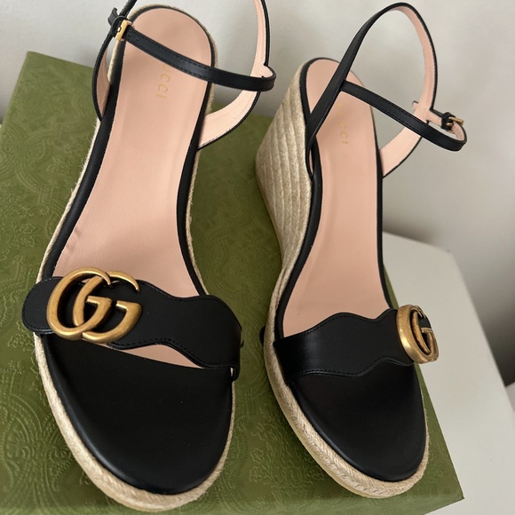 Gucci Black Aitana Espadrille Wedge Sandals 42 - Picture 3 of 7